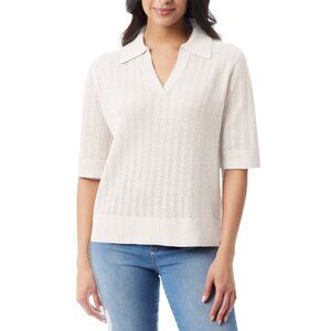 Gloria Vanderbilt Women's Peggy Pointelle-Knit Polo Sweater Size XL Ivory